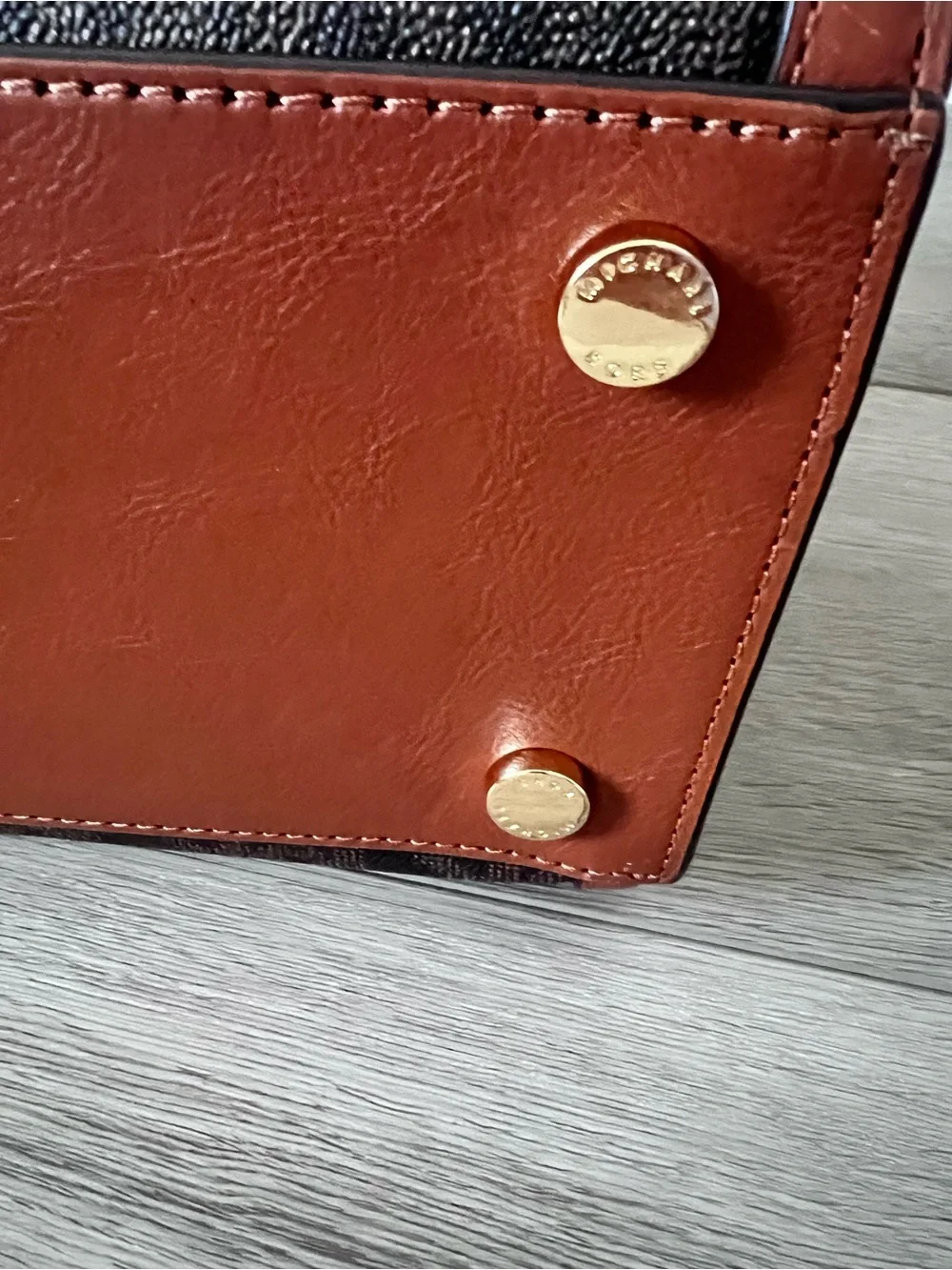 Michael Kors Signature MK Monogram Satchel Crossbody Bag Brown Luggage